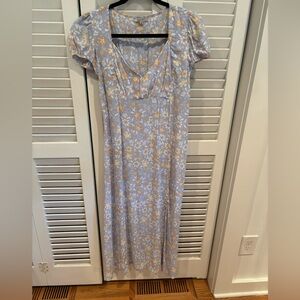 Love Tree Blue Floral Puff Sleeve Maxi Dress – Maternity Friendly